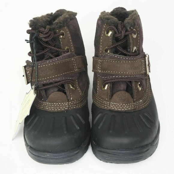 Timberland Mallard Winter Toddlers Boots Black Leather Brown Suede 33874 M - Picture 4 of 12